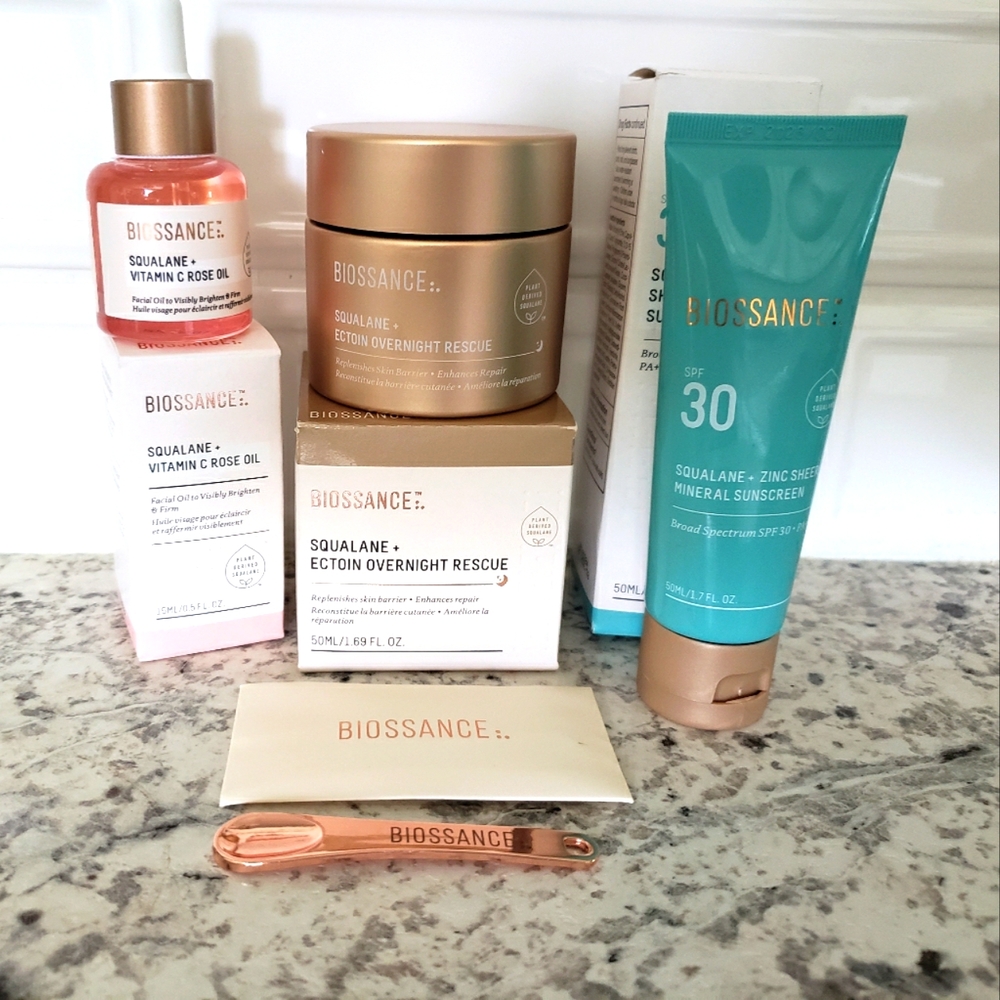 Biossance Ectoin Overnight Rescue Vitamin C Rose Oil Mineral Sunscreen Set of 4